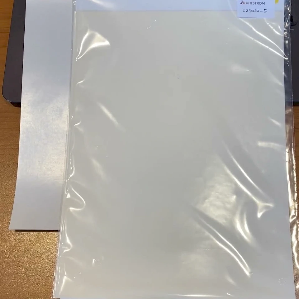 Ahlstrom membrane sheets on desk