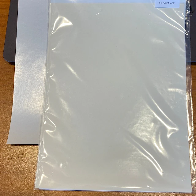 Ahlstrom membrane sheets on desk