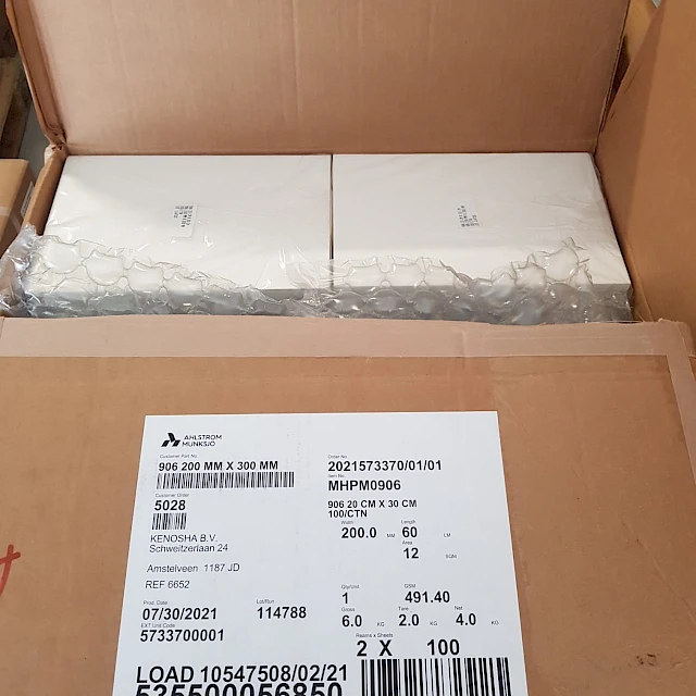 Ahlstrom sheet cartons with delivery label