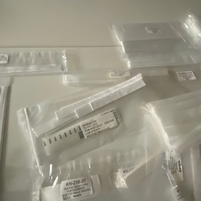 Assorted bagged strip samples with labels