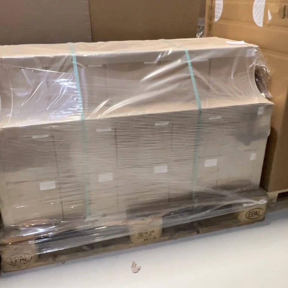 Banded carton pallet in storage corner