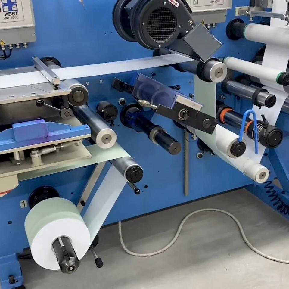 Blue converting machine web and rewind close