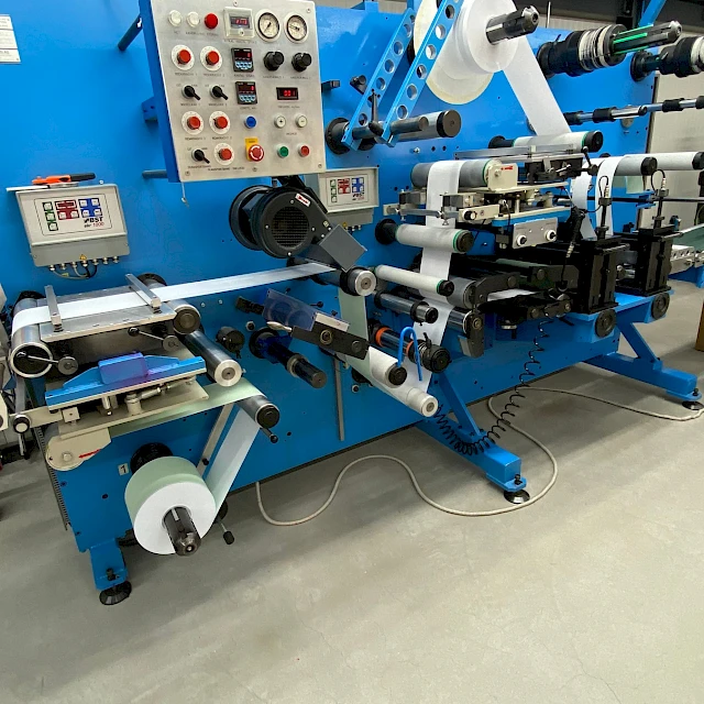 Blue rotary die cutting line full view