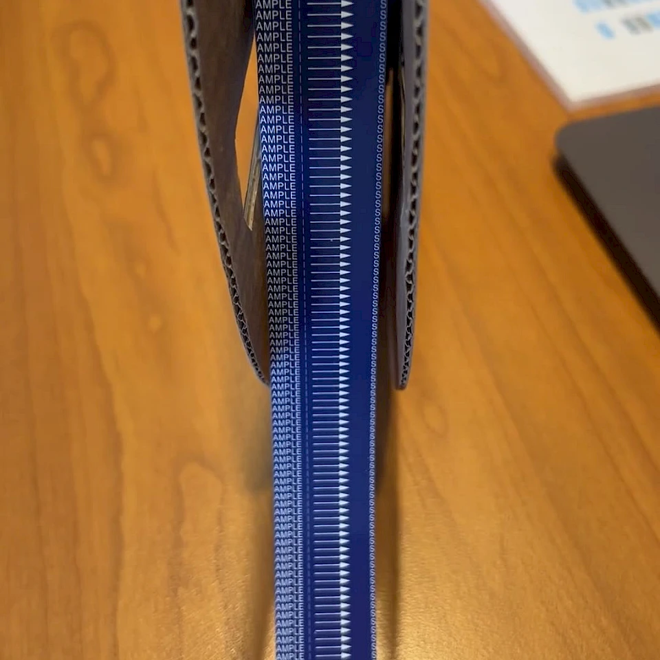 Blue sample printed tape roll edge
