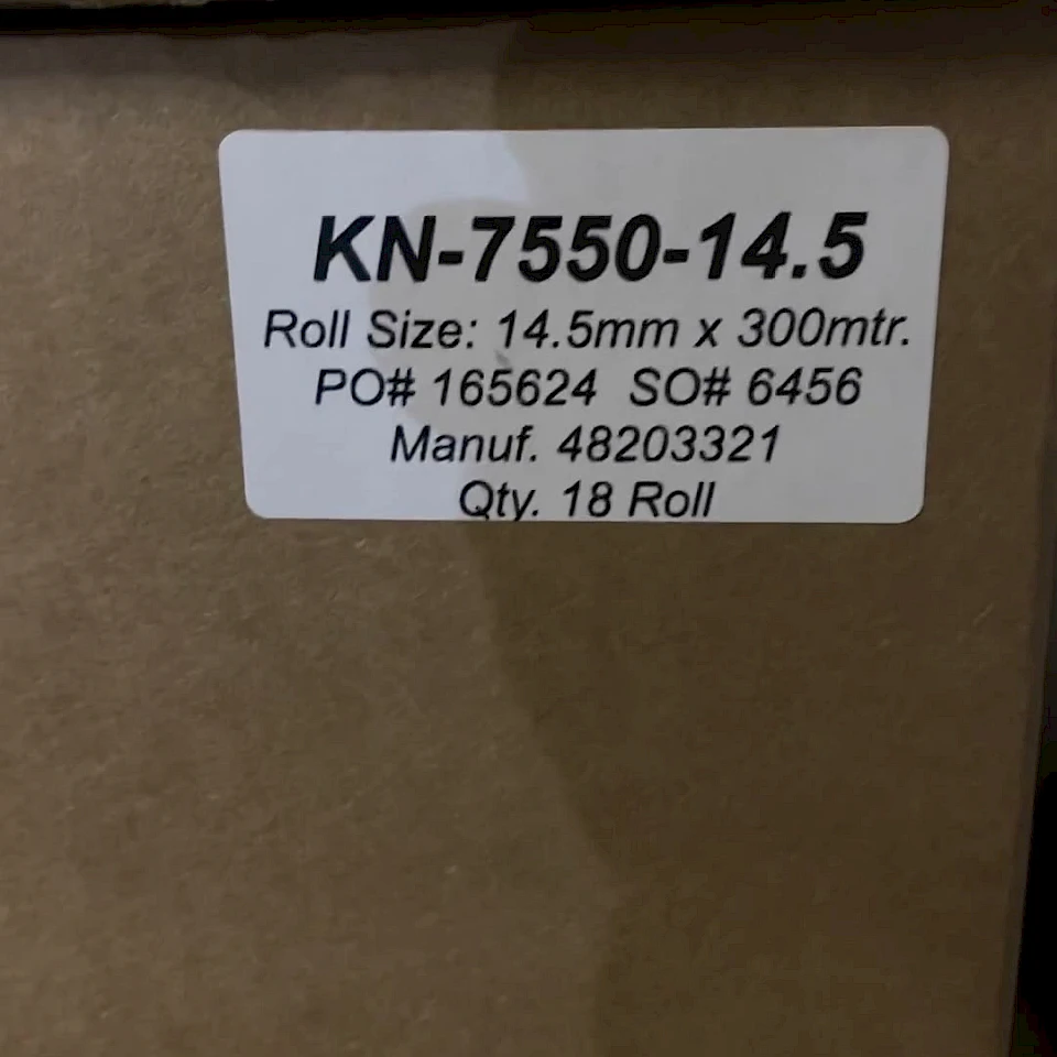 Carton label KN 7550 roll size close up