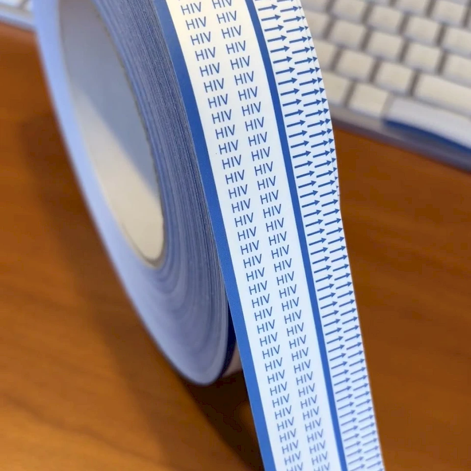 Hiv printed blue edge tape roll