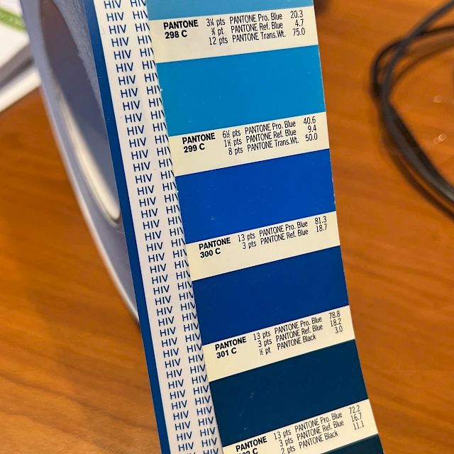Hiv printed tape with pantone blue swatches