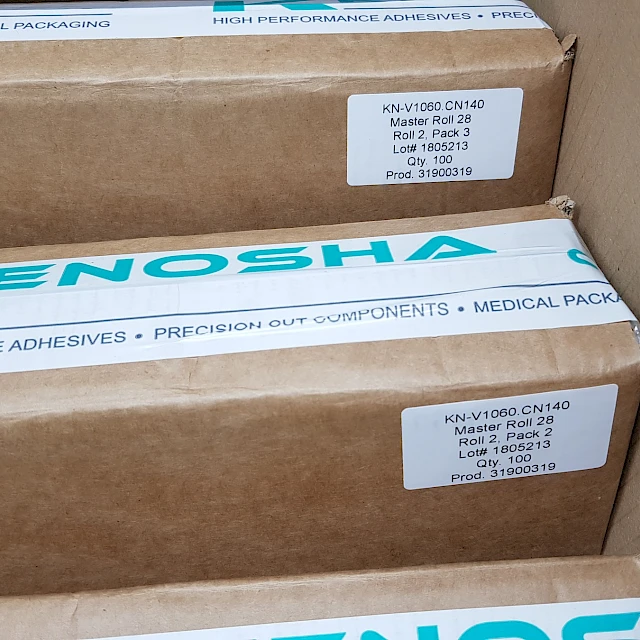 Kenosha branded shipping cartons with product labels