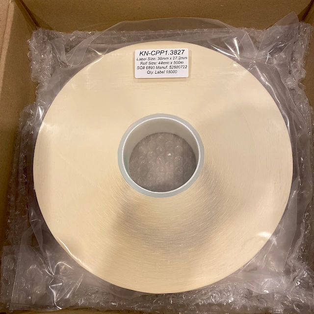 KN cpp1 label roll in bubble wrap box