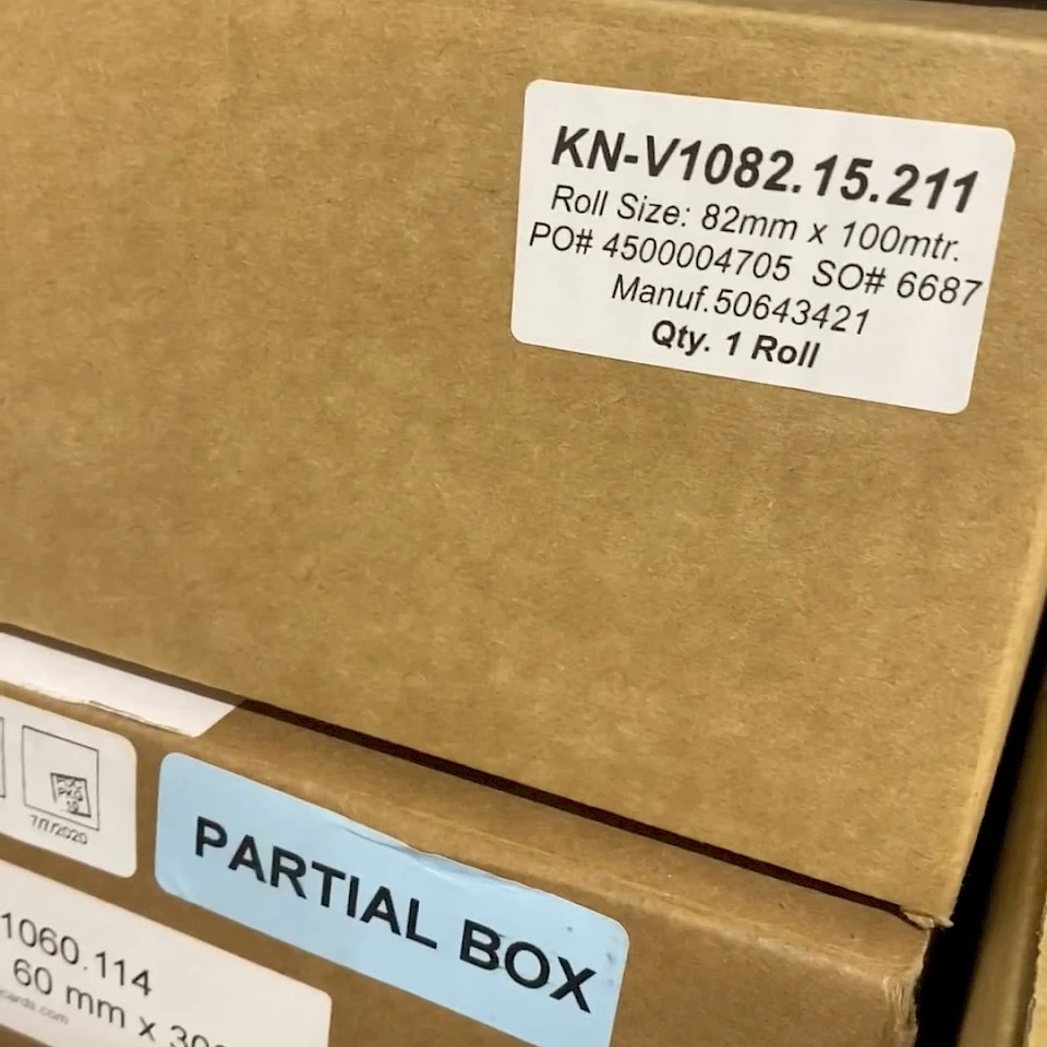 KN v1082 roll box and partial box label
