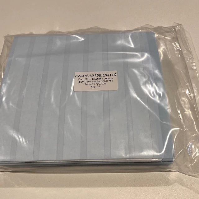 Light blue striped card sheets in bag