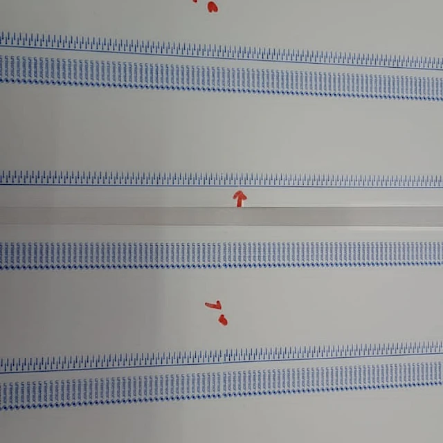 Printed web with red markings