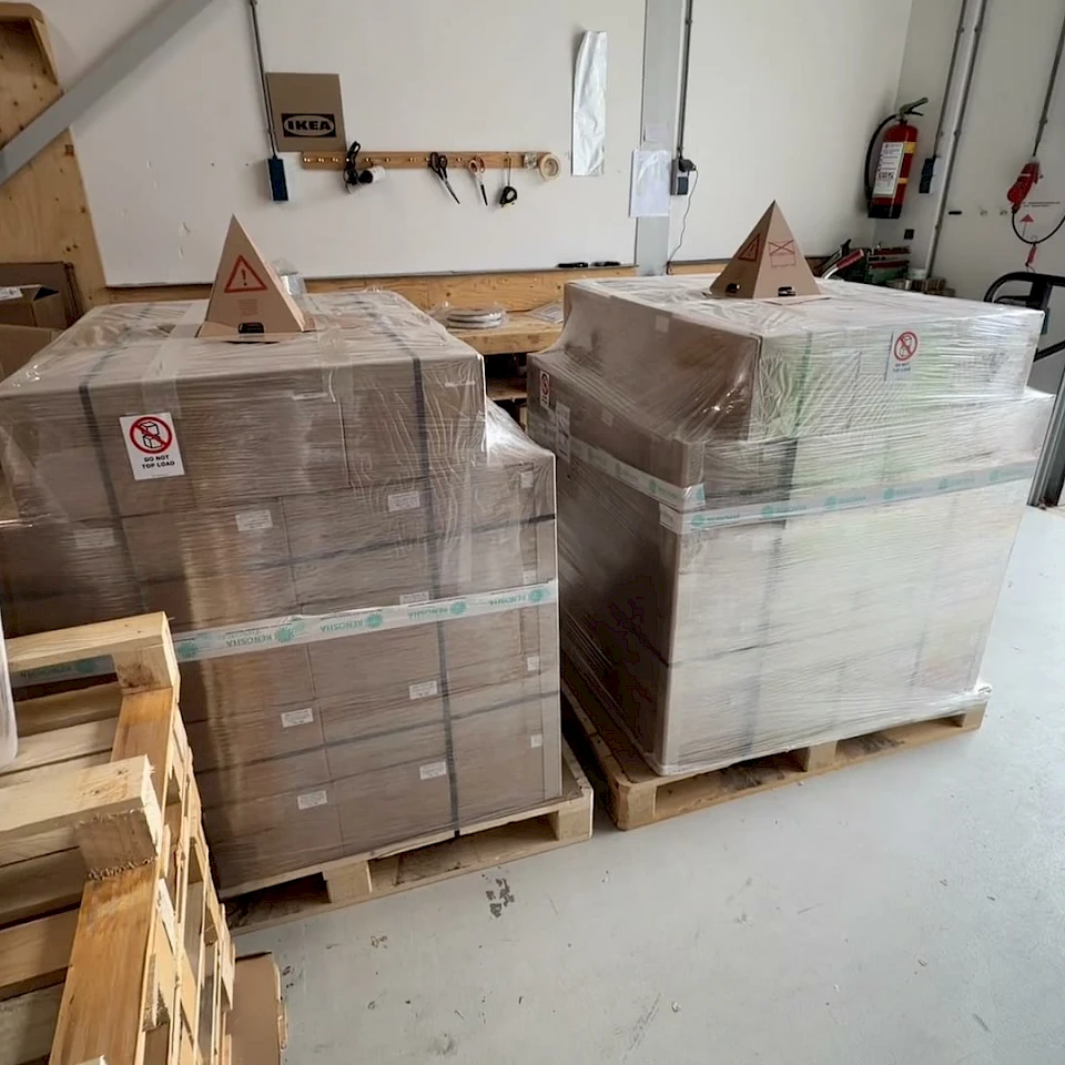 Shipping pallets near loading door
