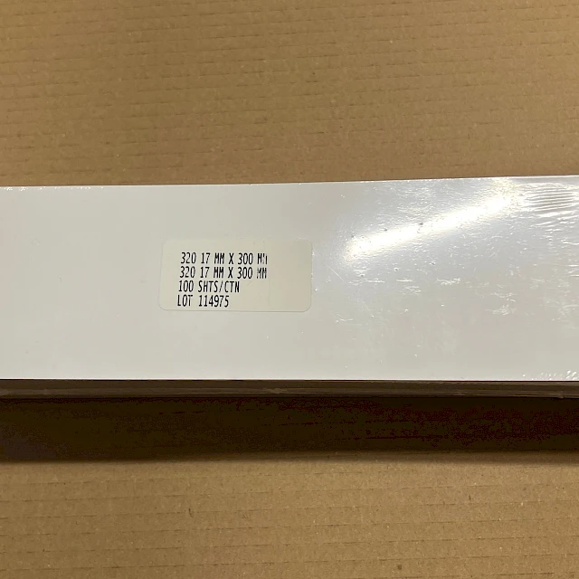 Shrink wrapped white card stack in box