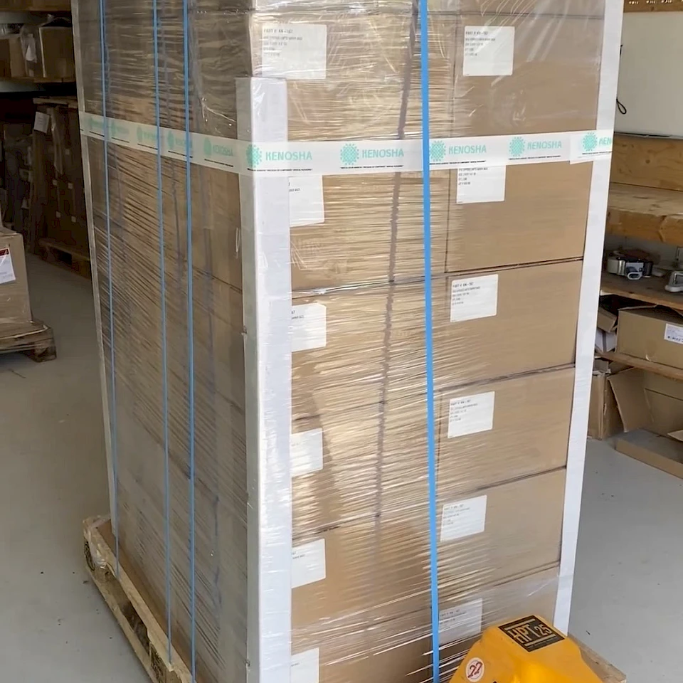 Tall kenosha taped pallet on pallet truck
