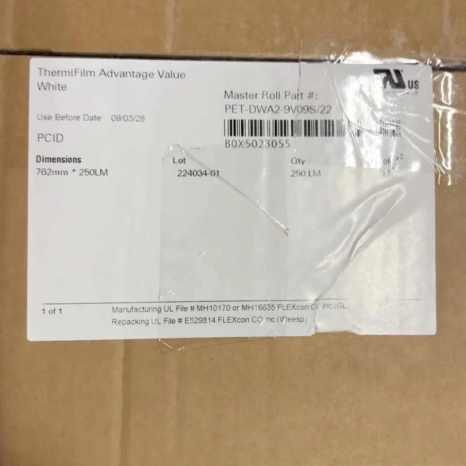 Thermlfilm master roll label on carton