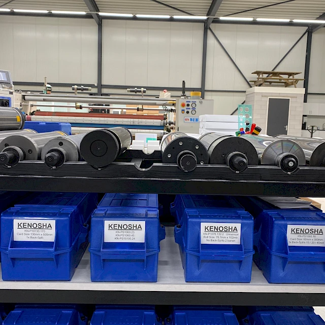 Tooling rack with blue kenosha bins