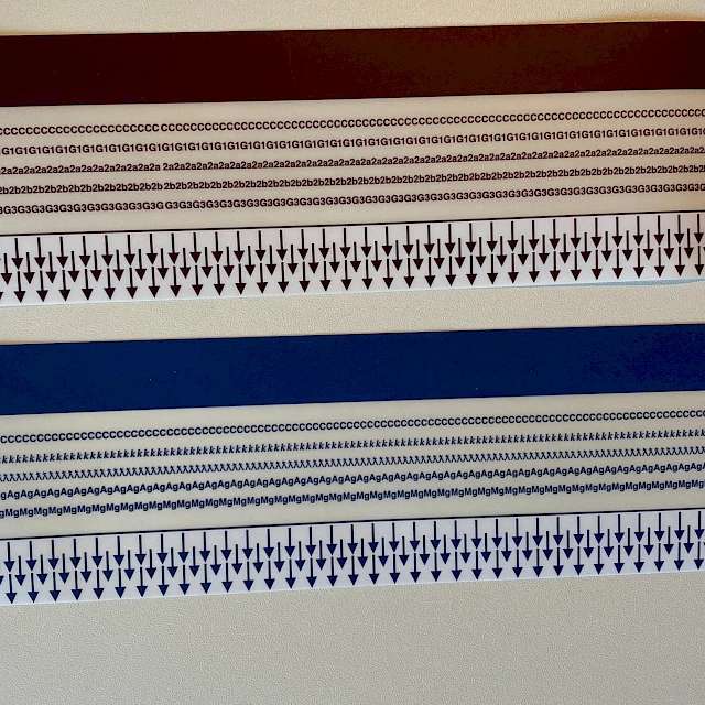 Two printed lateral flow cover strips on beige