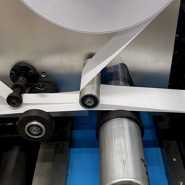 White web path over idler rollers close up