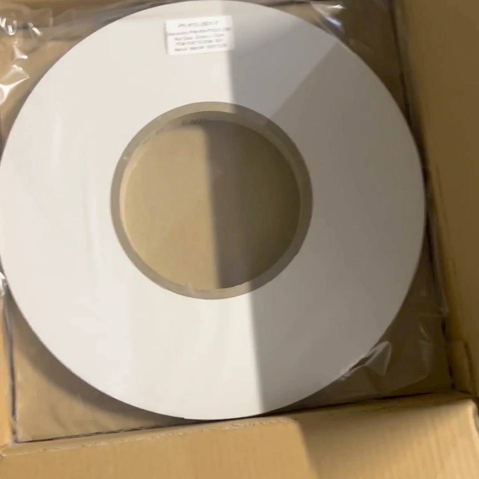 Wide white roll packed in carton top view