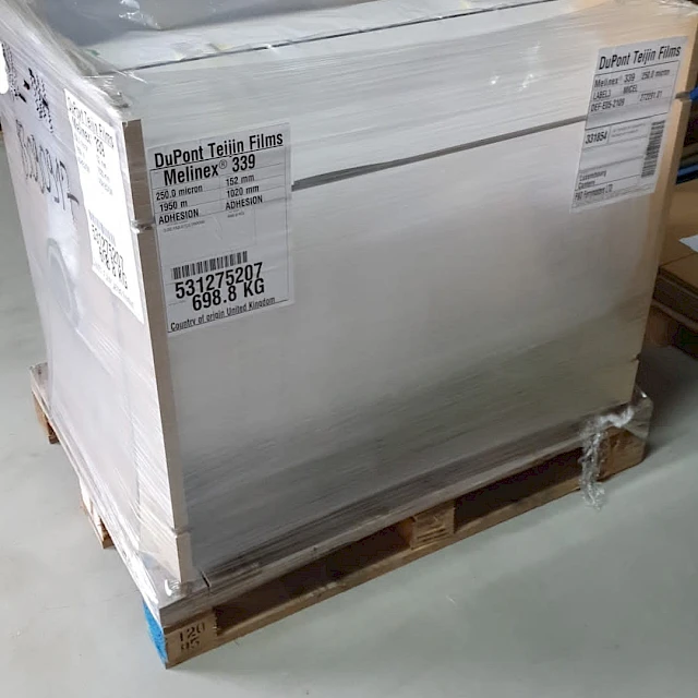 Wrapped pallet of melinex polyester film